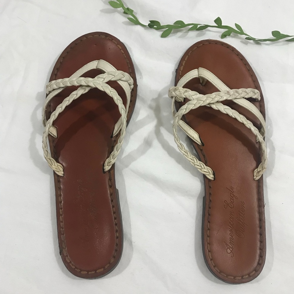 AE ~ Braided Criss Cross Sandals ~ White